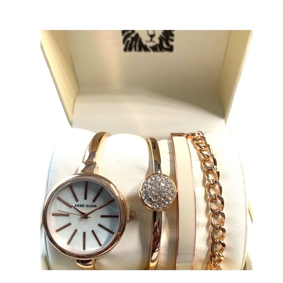 4 Pc Set Anne Klein Women's Gold-Tone Alloy Bangle Fashion Watch 41mm New Boxed - Picture 4 of 5